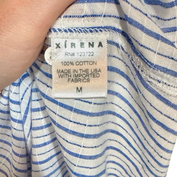 Xirena Beau Boyfriend Button Down Shirt in Tide Blue Stripes Pattern Mixing - Picture 11 of 13